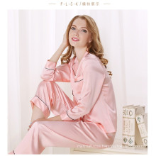 Spring and autumn solid pure silk pyajama set comfortable women 100% silk pajama